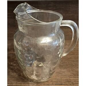 Vintage Anchor Hocking Fish Scale Pitcher Clear Glass Ice Lip Ribbed Handle